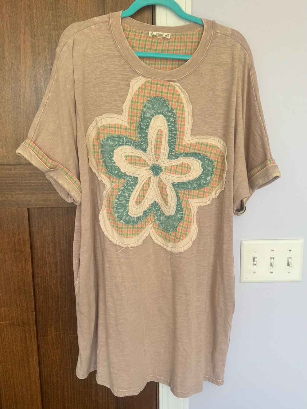 Relaxed Taupe Patchwork Floral Tee shirt dress
